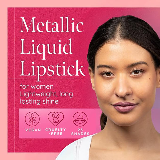 Aromi Metallic Matte Liquid Lipstick | Dusty Rose Pink, Light Rosy Mauve Lip Color with Shimmery Finish, Long-lasting, Waterproof, Vegan (Fairy Tale)