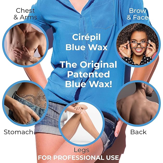 Cirepil - Blue - 400g / 14.11 oz Hard Wax Beads Bag - Face & Body Wax, Unscented & No Strip Needed - Perfect for Sensitive Skin & Brazilian Waxing - Fluid Gel Texture, Easy Hair-Removal