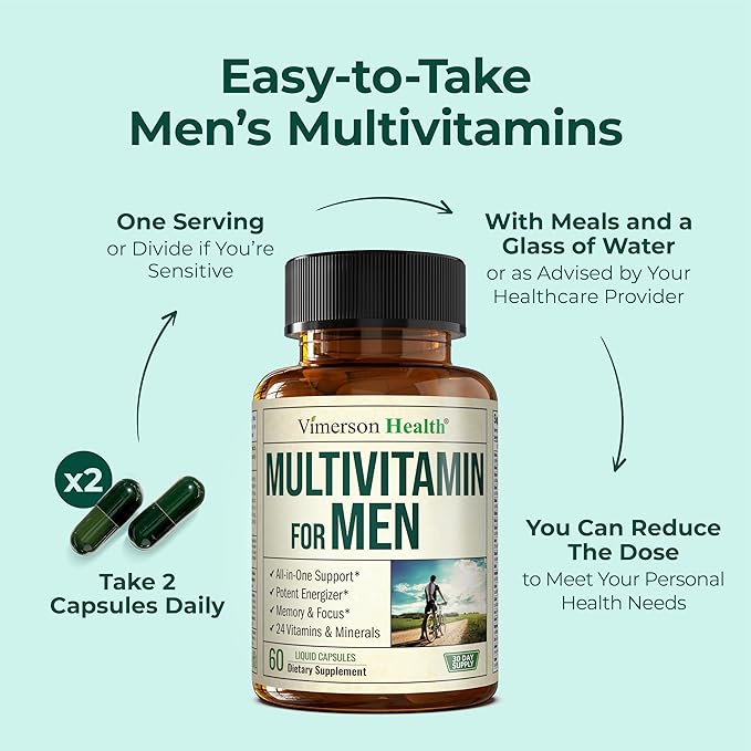 Multivitamin for Men – Essential Mens Multivitamins & Multiminerals 60 Liquid Capsules with Vitamin B12, A, D, C, Zinc, Magnesium & More for Total Body Wellness – 29 Key Nutrients & Vitamins for Men