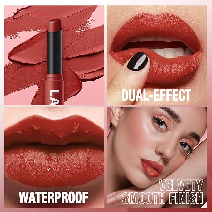 Jolilab 2Pcs Velvet Matte Lipstick Nude Matte Soft Dark Color Stick High Pigmented Long-Lasting Waterproof Lip Stick Lip Balm Beauty Cosmetics Gift for Girls and Women（01#+02#