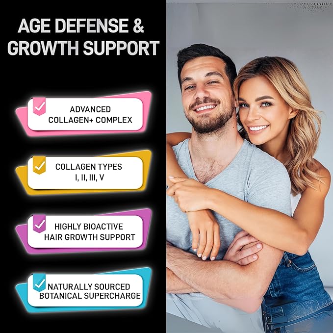 Age Defense Beauty Collagen Matrix - 2,000mg Multi Collagen Biotin Keratin Hyaluronic Acid Saw Palmetto Vitamin C Supplement Complex - DHT Blocker for Men & Women for Hair Growth - 90 Gluten-Free Caps