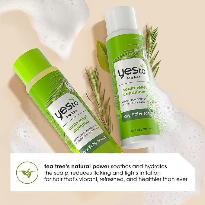 Yes To Tea Tree & Sage Oil Shampoo and Conditioner, Soothing Dry Itchy Scalp, Natural, Vegan & Cruelty-Free, 12 Fl Oz