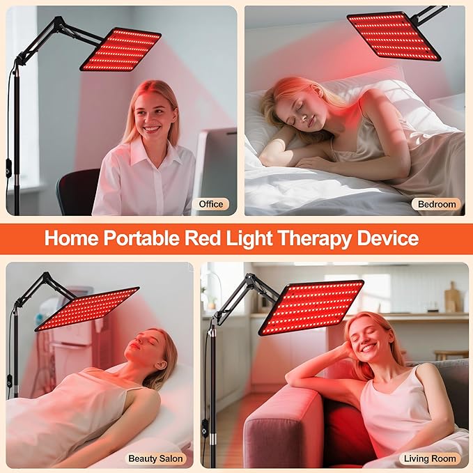 Morfone Red Light Therapy for Body & Face - Infrared Light Therapy Lamp 660nm, 850nm, 940nm Tri-Wavelength LED Beads Panel with Height Adjustable Stand for Home Use, Gift for Women Girls