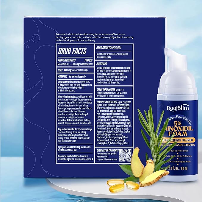 5% Minoxidil Foam for men and women, Extra Strength Hair Regrowth Treatment for Thinning Hair and Hair Loss, Hair Follicle Health – Thicker, Fuller Hair Growth Solution 6 FL.OZ
