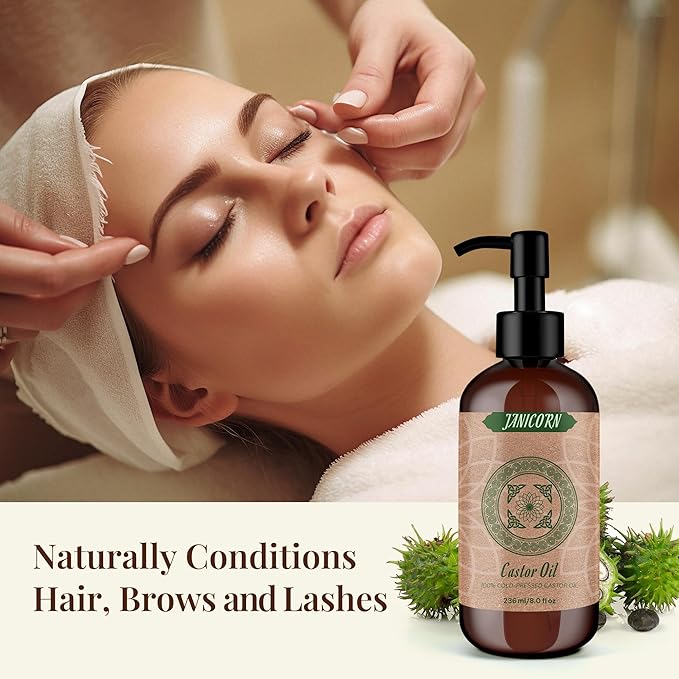 100% Pure Castor Oil – Cold-Pressed Carrier Oil for Hair, Skin, Scalp & Lashes – Nourishing Oil for Hot Oil Treatment, Brow & Nail Care, Thick Texture for Deep Moisture, 236ml / 8 fl oz