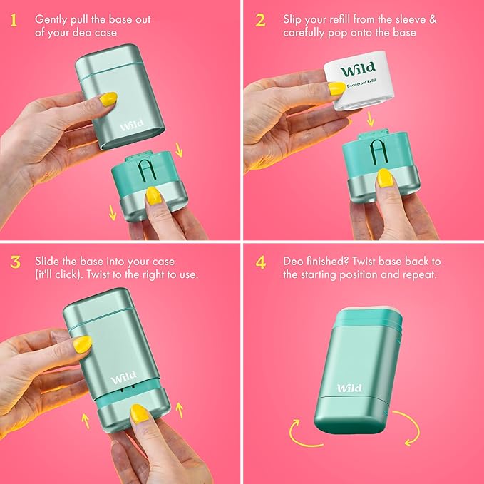 Wild - Refillable Deodorant Starter Kit with Aqua Case and Lemon Basil & Blood Orange Scented Refill 1.4oz - Aluminum Free - Long Lasting Protection - Vegan