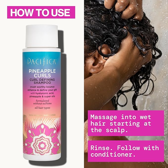 Pacifica Beauty 12.0 Fl Oz Pineapple Curls Curl Enhancing Shampoo - Hydrating & Frizz Control with Argan Oil & Hyaluronic Acid, Vegan + Cruelty Free