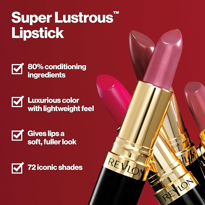 Revlon Super Lustrous Lipstick, Creamy Formula For Soft, Fuller-Looking Lips, Moisturized Feel, 525 Wine With Everything, 0.15 oz