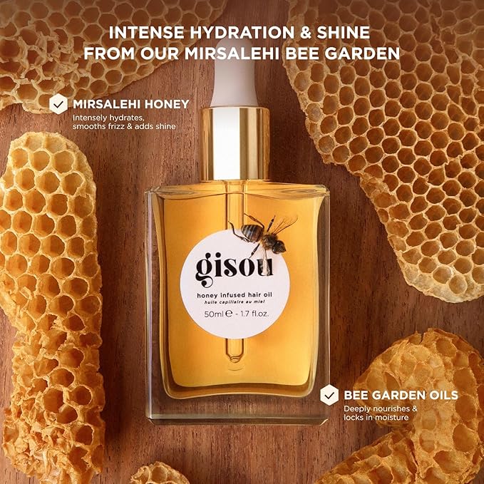 Gisou Honey Infused Hair Oil Mini, Hydrating & Frizz Control Treatment with Mirsalehi Honey & Botanical Oils, Shine & Heat Protectant for All Hair Type, 20ml
