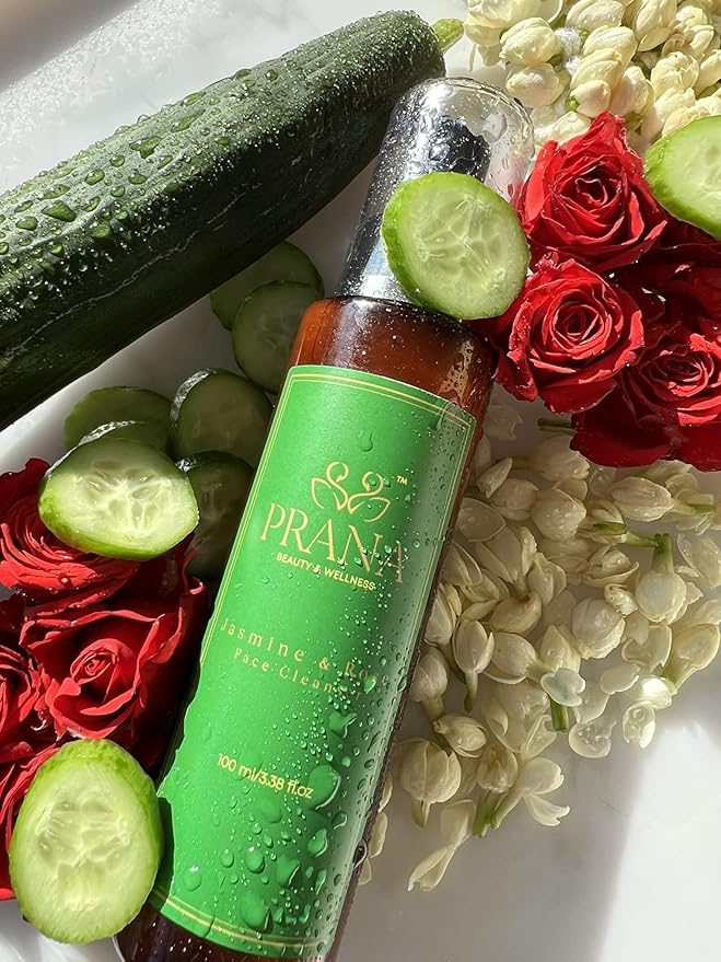 PRANA Rose & Jasmine Facial Cleanser - Natural Face Wash with Ayurvedic Ingredients, Jojoba & Rose Oil, Jasmine Oil & Cucumber - Anti-Aging & Brightening Face Wash - Vegan, Cruelty-Free - 100ml