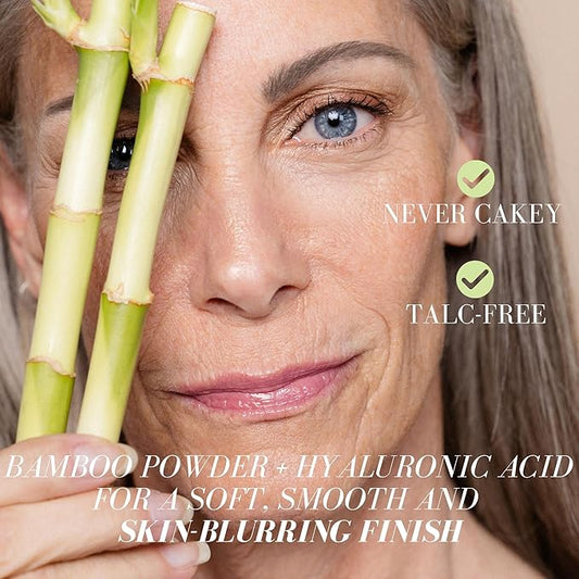 Fitglow Beauty Bamboo Hyaluronic Loose Setting Powder | Translucent Vegan Organic | Weightless Photo Finish | Pore Blurring | Natural Shine & Oil Control Makeup Finishing Powder | .32 oz / 9g