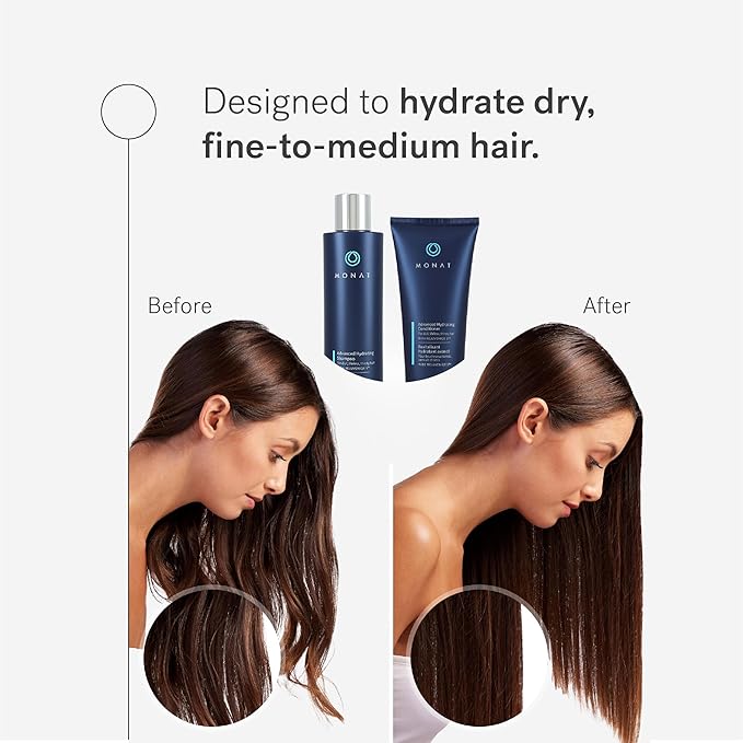 MONAT Advanced Hydration Shampoo and Conditioner Set Infused with REJUVENIQE For Dry Fine to Medium Hair - Moisturizes & Strengths - Sulfate-Free, Paraben-Free, Frizz-Reducing - 8 fl. oz. & 6 fl. oz.