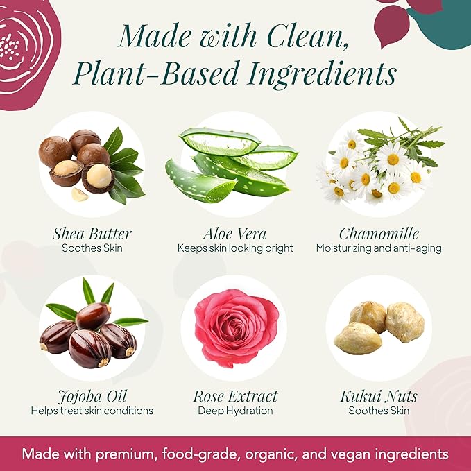 Saavy Naturals Body Wash Bulgarian Rose Plant-Based Ingredients- Made In USA - Sensitive Skin Body Washl Organic Formula With Coconut Oil, Shea Butter, And Aloe Vera - 8.5 Fl Oz, 2 Pack