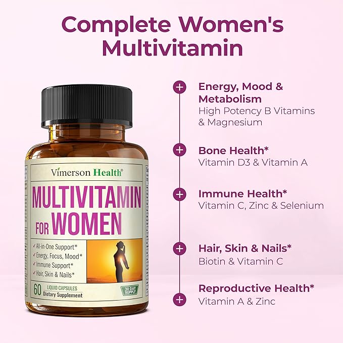 Multivitamin for Women – Essential Womens Multivitamins & Multiminerals 60 Liquid Capsules with Vitamin B12, A, D, C, Zinc, Magnesium & More for Total Wellness – 29 Key Nutrients & Vitamins for Women