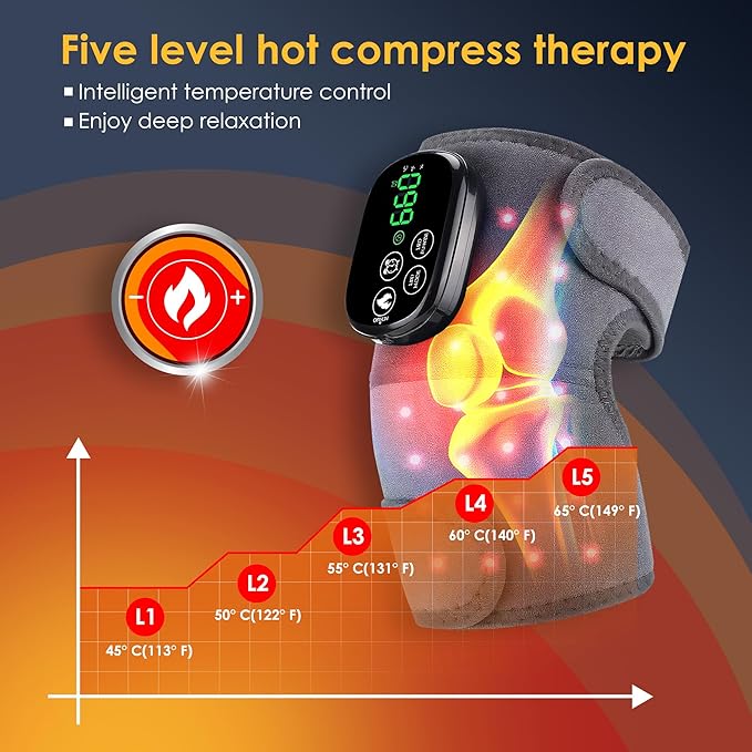 Red Light Therapy Knee Wrap with 660nm Red & 850nm Infrared Light, Electric Heating Pad for Knee Pain Relief, Cordless Rechargeable Heat Therapy Wrap for Joint, Shoulder, Muscle Pain
