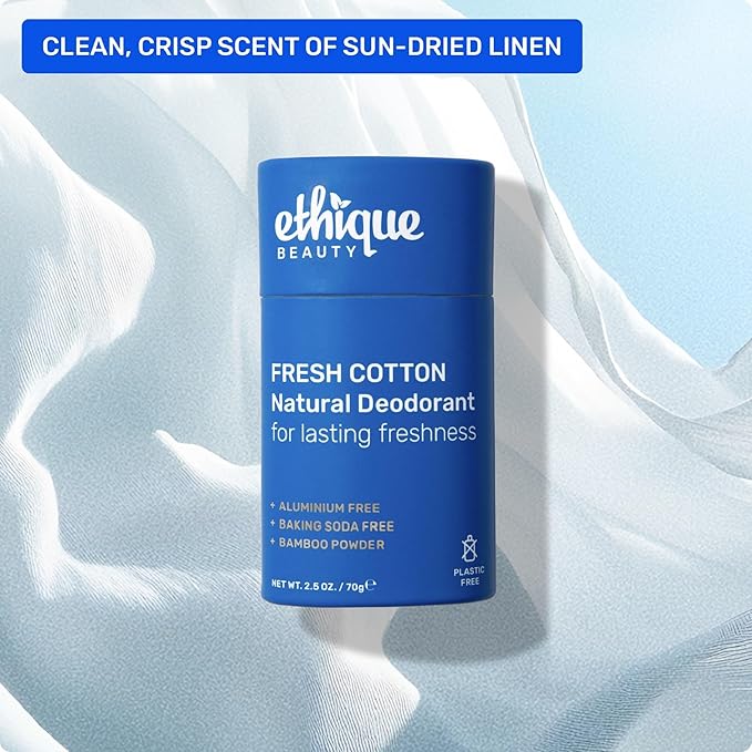 Ethique Beauty Fresh Cotton Deodorant Stick for Men & Women - Aluminum-Free, Plastic-Free, Vegan, Cruelty-Free, Eco-Friendly, 2.5 oz