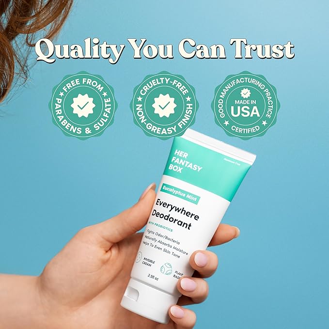Her Fantasy Box | Everywhere Deodorant | with Probiotics - Mint Scent | Aluminum-Free, Naturally Absorbs Moisture | Fights Odor & Bacteria | Skin-Improving Formula