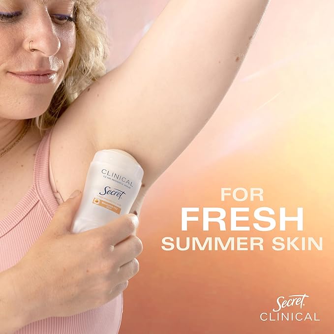 Secret Clinical Strength Antiperspirant Deodorant for Women, 3X Stress Protection, 72hr Sweat & Odor Protection, Pro-Hyaluronic Acid, Invisible Solid, Mandarin Summer Fizz Scent, 1.6 oz