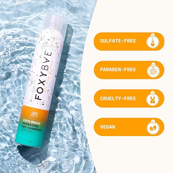 FoxyBae Dry Shampoo Spray for Women - All Hair Types - with Biotin, Vitamin E - Adds Texture, Volume; Absorbs Oil - Coco Beach - Sulfate & Paraben-Free - Beachy-Coconut Scented - Waterless - 7 Fl Oz