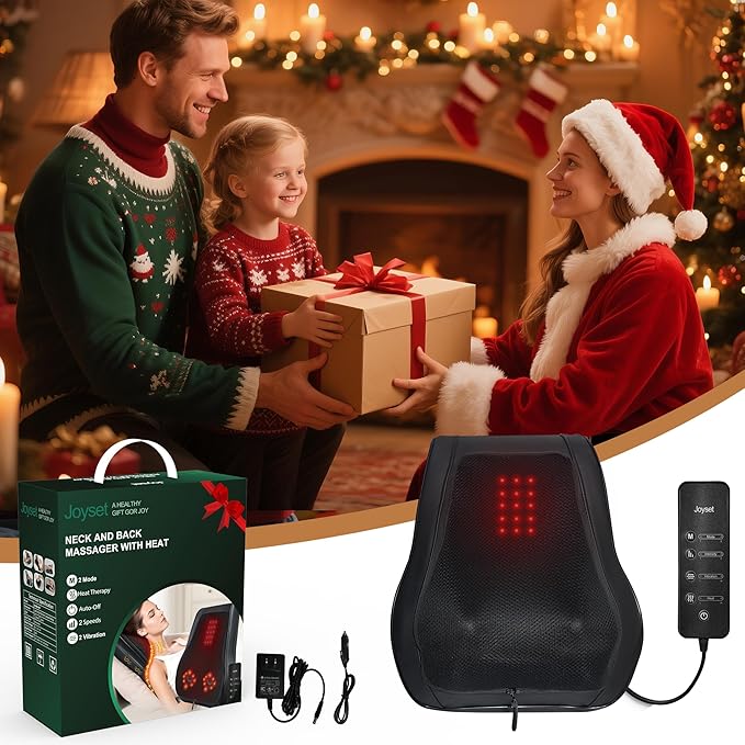 Joyset Back Massager with Heat,Neck Massager for Back Pain Deep Tissue,4D Kneading Shiatsu Lower Back Massage Pillow for Neck Shoulder Legs,Gifts for Mom,Dad,Women,Men