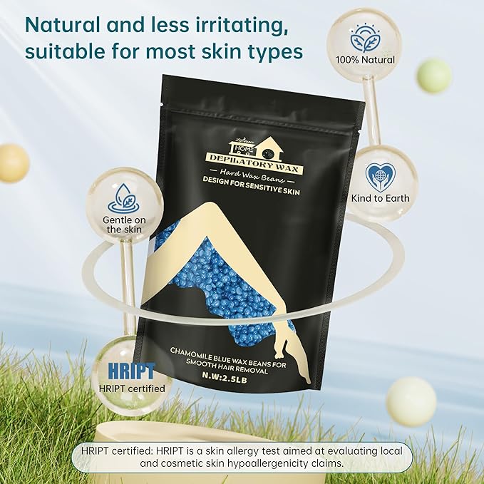 Lifestance 2.5lb Wax Beads Kit, Chamomile Hard Wax Beans For Hair Removal Brazilian Bikini Face, Painless Waxing for Fine Coarse Hair Women Men Large Refill for Wax Warmers at Home