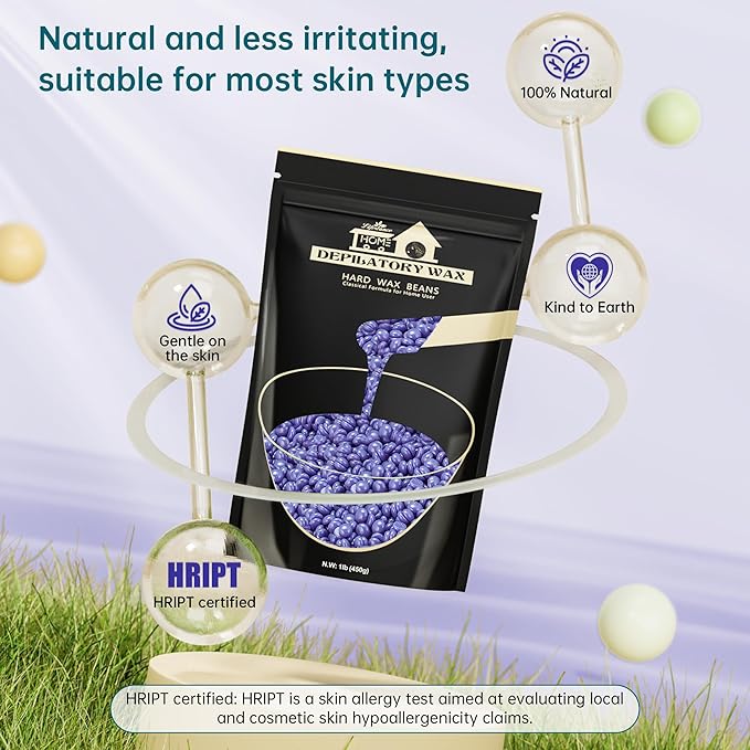 Lifestance Hard Wax Beans Hair Removal Kit, 1lb Large Refill Stripless Waxing Beans for Women Men Waxing Depilatory Lavender Pearl Wax Beads