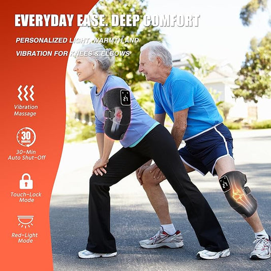 Red Light Therapy Vibration Knee Massager, Vibration & Heat - 5 Massage Zones, 660nm & 850nm Wavelengths, Rechargeable Heating Pad Knee Wrap, Gift for Men and Women