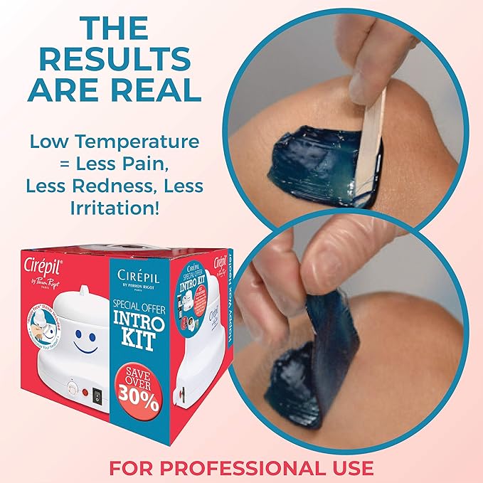 Cirepil - Waxing Kit - Introduction Waxing Kit - Heater, Blue wax Beads, Pre & Post products & an Empty Tin - The Best Temperature for your Cirepil Wax