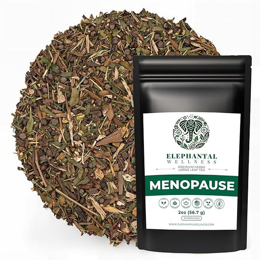 Elephantal Wellness Premium Menopause Herbal Tea | Hormonal Balance & Hot Flash Support with Chaste Berry, Red Clover, Black Cohosh & Valerian | Handmade, Caffeine-Free, Non-GMO Loose Leaf Blend | 2oz, 20 Servings