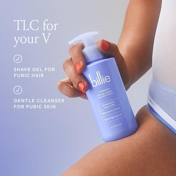 Billie - V Smooth - Shave Gel + Cleanser for Pubic Hair & Skin - pH-Balanced - Fragrance-Free - Gynecologist-Approved - 6.5 oz.