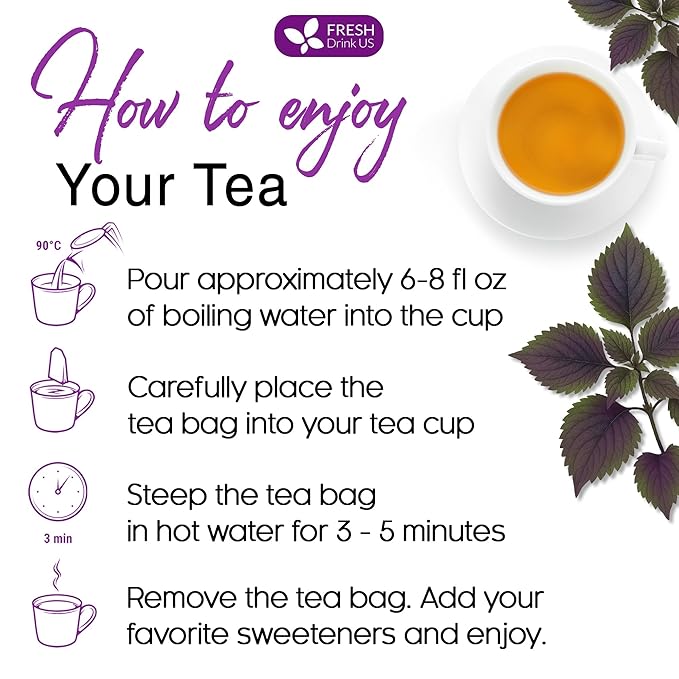 FreshDrinkUS, Premium Perilla Leaf Tea – 40 Tea Bags | 100% Pure Perilla Leaves | Caffeine-Free, Non-GMO, Natural Packaging | Herbal Tea Bags for Daily Enjoyment. Gluten-Free. Sugar-Free. Vegan