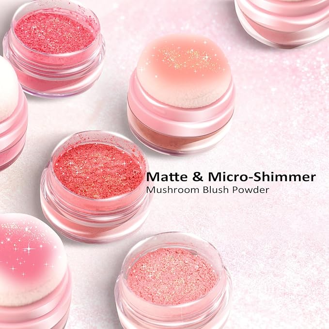 Color Nymph Cushion Blush Powder Micro-Shimmer Cheek Blusher Mushroom Face Blush For Cheek Makeup For Brown/Tan Skin Easy to Blend Highly Pigmented 04# Berry Pink