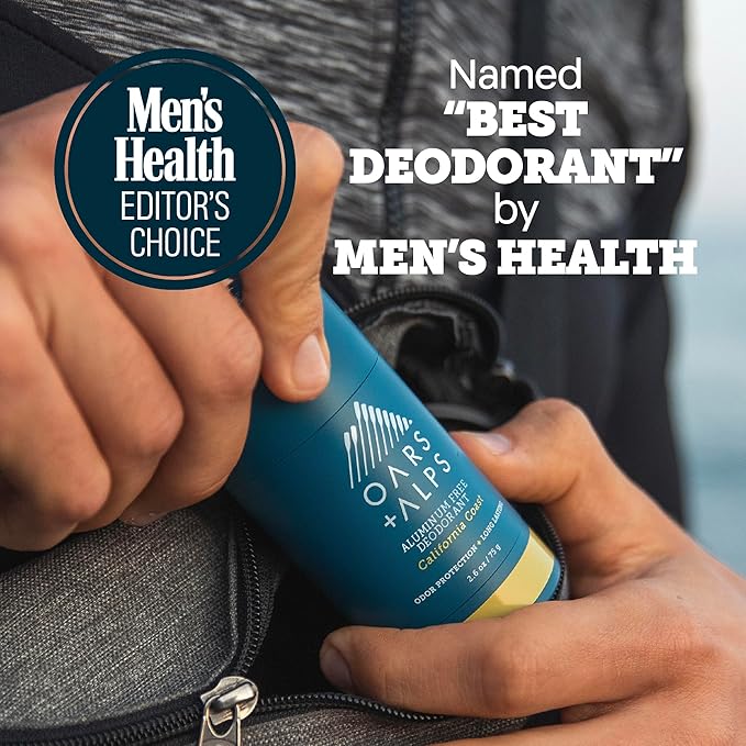 Oars + Alps Deodorant for Men & Women, Aluminum Free Deodorant for Men, Dermatologist Tested, Clean Ingredients, Vegan, Long Lasting, Odor Protection, California Coast, 3pk, 2.6oz