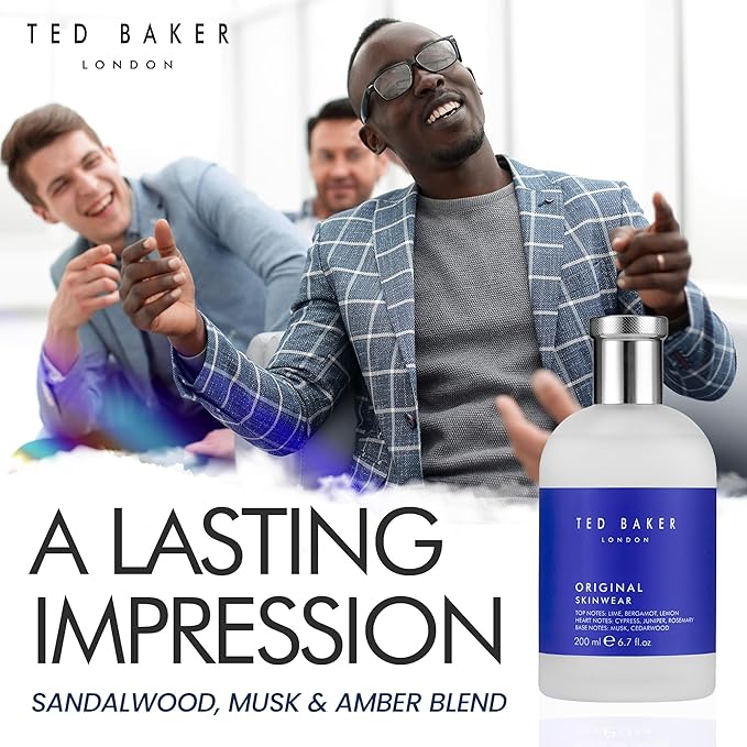 Ted Baker Skinwear EDT, woody masculine fragrance, zesty lime, bergamont and lemon top notes with sandalwood, amber and cedar base notes, 6.76 fl oz