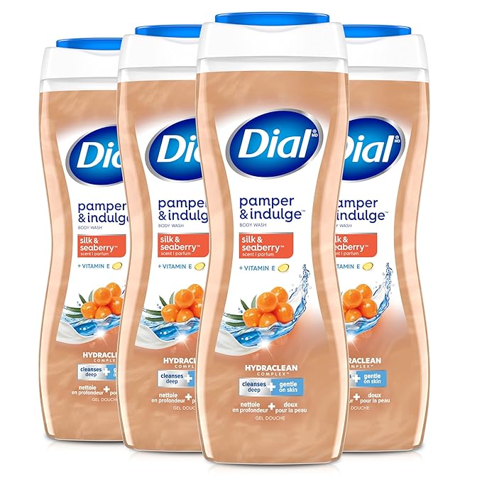 Dial Body Wash, Pamper & Indulge, Silk & Seaberry, 16 fl oz (Pack of 4)