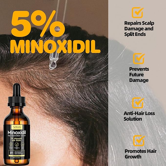 5% Minoxidil Hair Growth Oil for Men & Women - Extra Strength Regrowth Serum, Topical Hair Loss Treatment Serum, Thicker, Healthier Hair & Beard Growth, 2.11 oz