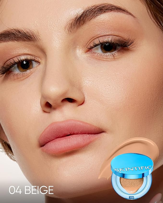 Velvet Matte Cushion Foundation Blue Ultra Cover Powder Foundation, 12h Oil-Control, Lightweight, Long-Lasting, Waterproof Korean Cushion Makeup(#04 Beige)