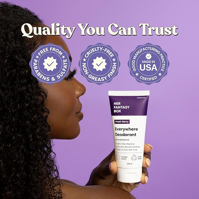 Her Fantasy Box | Everywhere Deodorant | with Probiotics - Berry Scent | Aluminum-Free, Naturally Absorbs Moisture | Fights Odor & Bacteria | Skin-Improving Formula