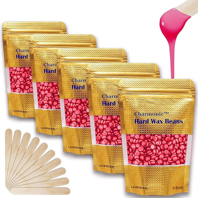 Charmonic Depilatory Wax, 17.5 Oz Hard Body Wax Beans for Women Men, Hair Removal European Beads 500g/1.1 lb (rose)