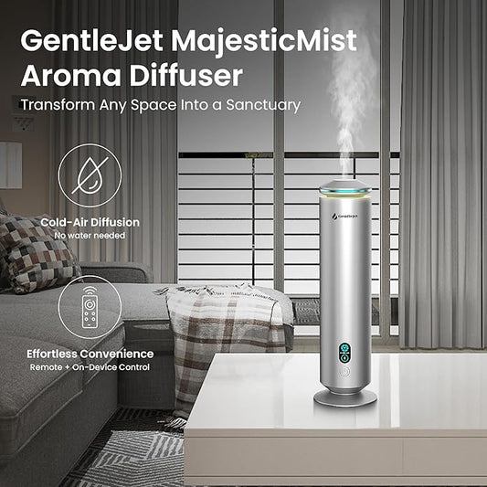 MajesticMist Waterless Essential Oil Diffuser - Aluminum Aromatherapy Scent Diffusers for Home, Room & Hotel, Quiet Aroma Diffuser 4oz, Remote Control, USB-C Powered, LED Display, 1000sq.ft