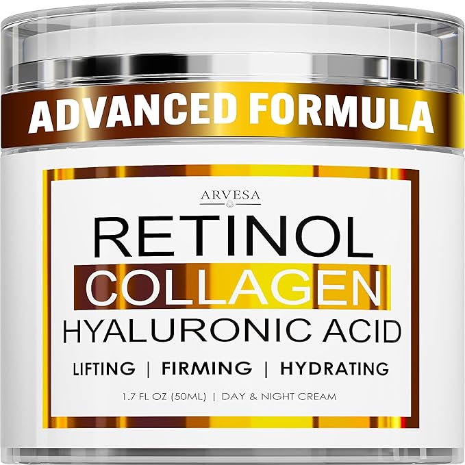 Retinol Cream for Face with Collagen and Hyaluronic Acid - Anti Aging Wrinkle Cream for Women and Men - Day and Night Facial Moisturizer for Tightening and Skin Firming - Crema Hidratante Para la Cara
