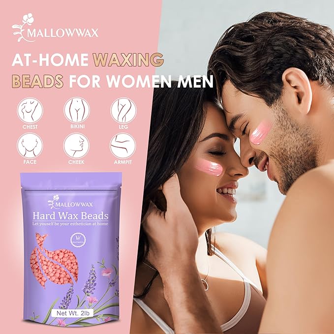 Hard Wax Beads for Hair Removal, 2LB – Premium Hair Removal Wax Refill for Sensitive Skin with Rose Formula, Ideal for Facial and Brazilian Areas