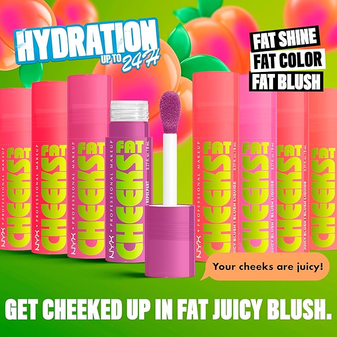 NYX PROFESSIONAL MAKEUP Fat Cheeks Liquid Blush, Buildable, Dewy Blush with Long-Lasting 12HR Wear - Bouncin Berry (Bright Watermelon)