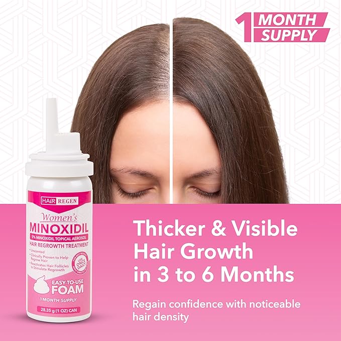 Minoxidil Foam for Women 5% Percent - Women's Hair Growth Treatment for Her - Topical Foaming Minoxidil for Women - Great for Hair Regrowth and Reduce Hair Loss - 1 Pack as 1 Month Supply