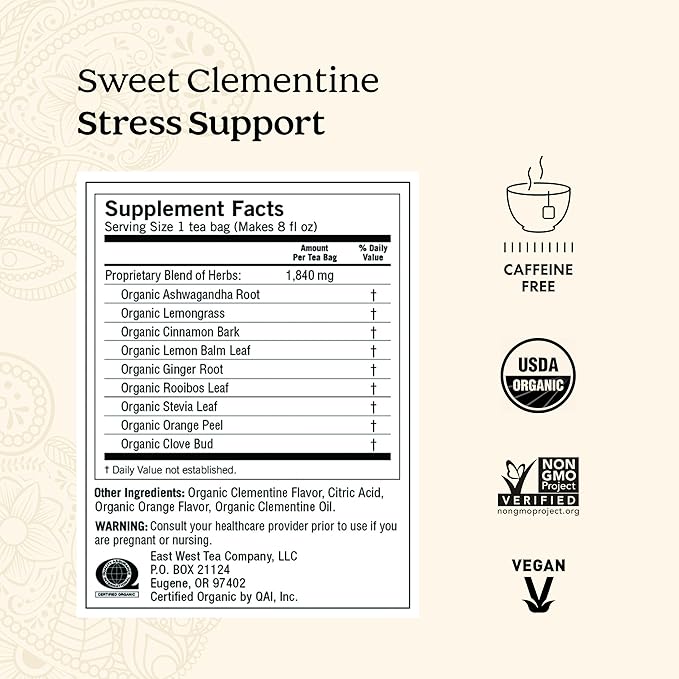 Yogi Tea Sweet Clementine Stress Support - 16 Bags per Pack (4 Packs) - Stress Support Herbal Tea - Calming Adaptogen Tea - Includes Ashwagandha Root, Lemongrass, Cinnamon Bark & More
