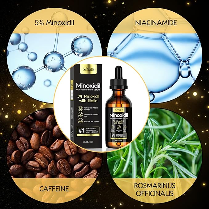 5% Minoxidil Hair Growth Oil for Men & Women - Extra Strength Regrowth Serum, Topical Hair Loss Treatment Serum, Thicker, Healthier Hair & Beard Growth, 2.11 oz