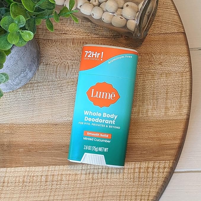 Lume Whole Body Deodorant - Smooth Solid Stick - 72 Hour Odor Control - Aluminum Free, Baking Soda Free and Skin Loving - 2.6 Ounce (Pack of 3) (Minted Cucumber)