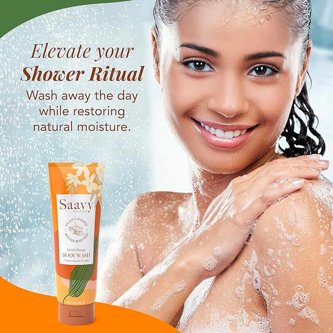 Saavy Naturals Body Wash Sweet Orange Plant-Based Ingredients - Made In USA - Sensitive Skin Body Wash, l Organic & Vegan Formula With Coconut Oil, Shea Butter, And Aloe Vera - 8.5 Fl Oz, 2 Pack