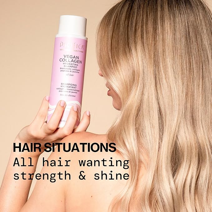 Pacifica Vegan Collagen Hydrating Hair Shampoo -w/Avocado Oil, Vitamin B5 - Adds Shine & Restores -for Dry & Damaged Hair - Sulfate Free Natural Clean Beauty Vegan & Cruelty-Free Dermatologist Tested