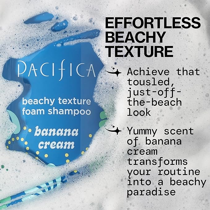Pacifica Banana Cream Beachy Texture Foam Shampoo – Texturizing Foaming Shampoo for Beachy Waves, Adds Volume & Tousled Look, Sulfate-Free Deep Clean Beauty Vegan & Cruelty-Free Dermatologist Tested